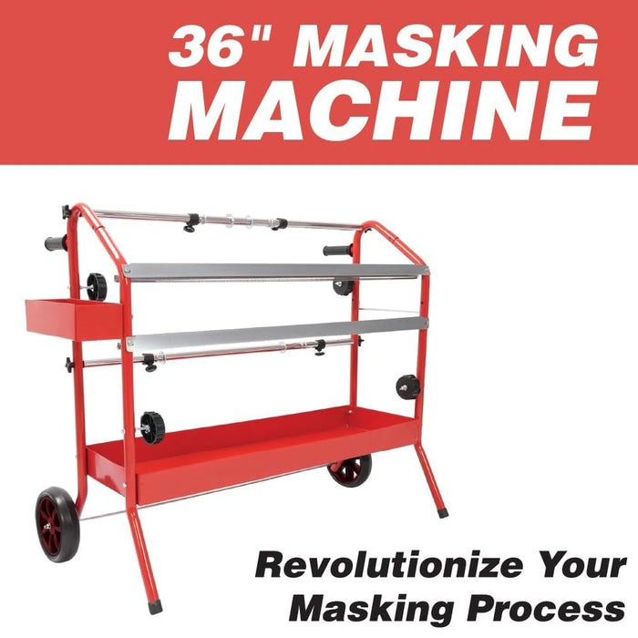 LAUCO 36" Mobile Masking Paper Machine with Storage Trays – Multi-Roll Masking Dispenser for Auto Body Paint, Car Repair & Collision Shop Prep (87277)