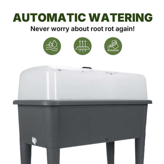 13.2 Gallon Self Watering Raised Garden Bed with or without transparent Ventilation Lid greenhouse, Planter Box with Legs for Indoor/Outdoor Use, Ideal for Herbs & Vegetables (GREY, with Lid) 36106.