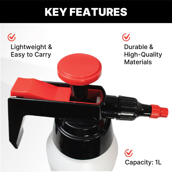 KOTA 1 L Adjustable Hand Pump Pressure Sprayer, Heavy-Duty Multipurpose Bottle for Automotive Solvents, Surface Prep & Car Detailing, Chemical-Resistant PE Construction, Adjustable Spray Pattern (5)