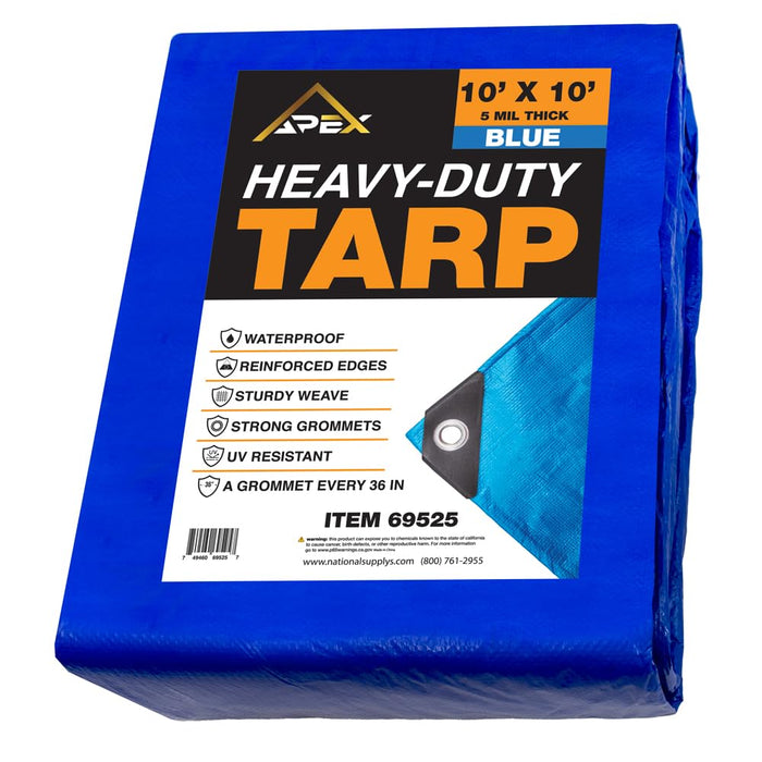 Heavy Duty Blue Tarp - 10ft x 10ft - 5 MIL Multipurpose UV Resistant, Waterproof Protective Tarp Cover with Metal Grommets and Reinforced Edges - for Roof, Camping, Patio, Boat, Car 69525