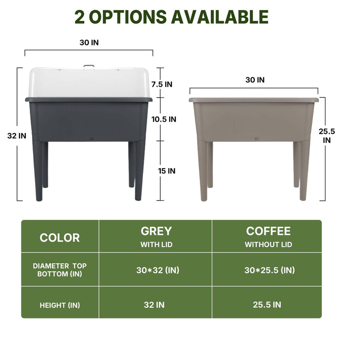 13.2 Gallon Self Watering Raised Garden Bed with or Without Transparent Ventilation Lid Greenhouse, Planter Box with Legs for Indoor/Outdoor Use, Ideal for Herbs & Vegetables (Coffee, Without Lid)