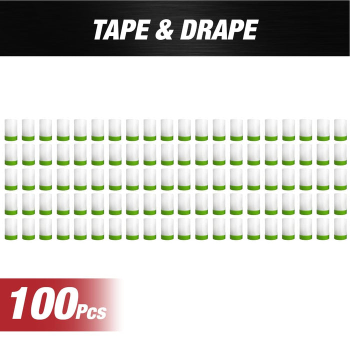 Pre-Taped Masking Film Tape and Drape, No Residue Painters Plastic Drop Cloth for Painting - Plastic Paint Tape and Drape for Automotive Painting Covering - Bulk Case (24 Inches x 82 Feet - 100 Rolls)