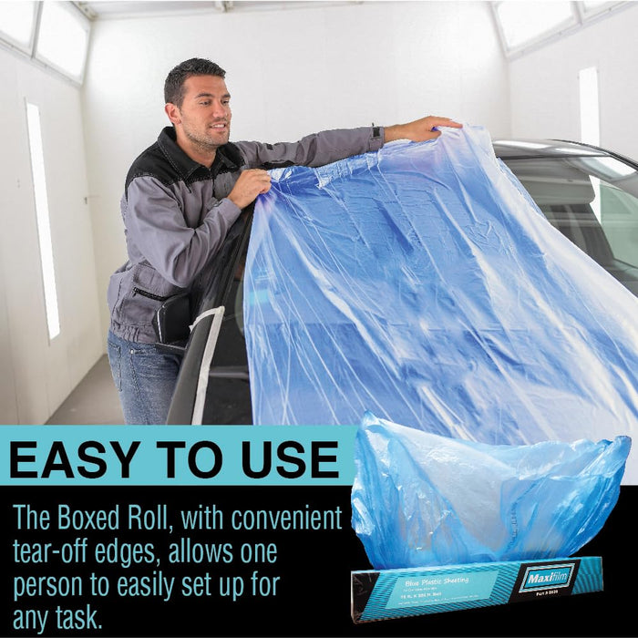 MAXIFILM 16ft x 350ft Roll of Blue Overspray Paintable Masking Plastic Sheeting -8 Micron, 0.3 Mil, Protective Masking Film Cover, Auto Painting, Cover Cloth Home Walls Furniture (4, 16ft x 350ft)