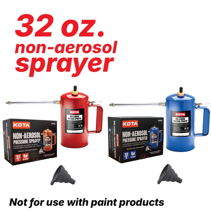 LAUCO Non Aerosol Pressure Sprayer with Funnel and Extension, Refillable Pressurized Sprayer Bottle for Oil, Solvent, Degreasers, Lubricants - Rechargeable Steel Canister and Brass Nozzles, 32oz 69532