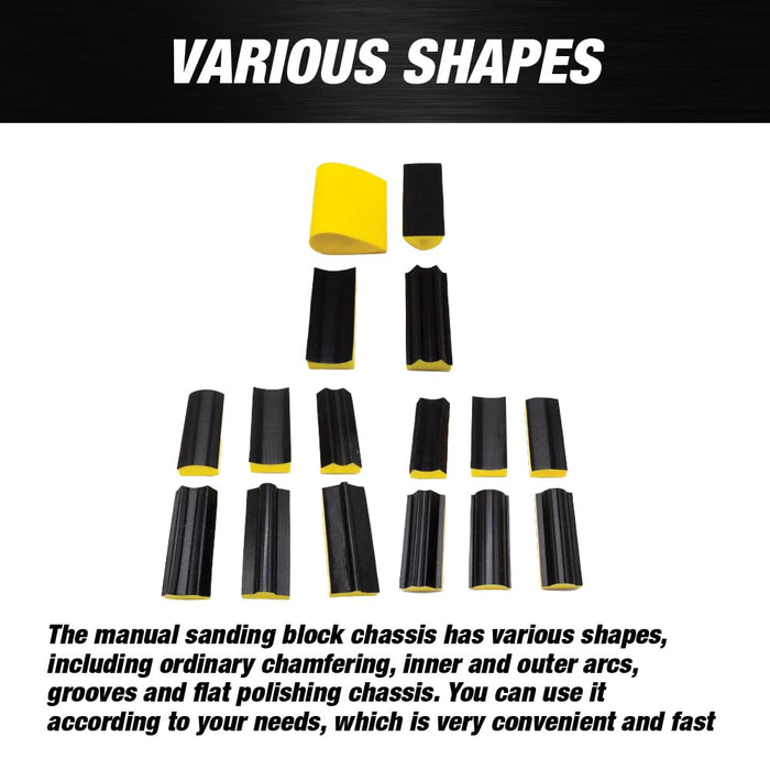 16pcs Hand Sanding Block Set - Hook and Loop Interchangeable Assorted Shapes HSBK18445