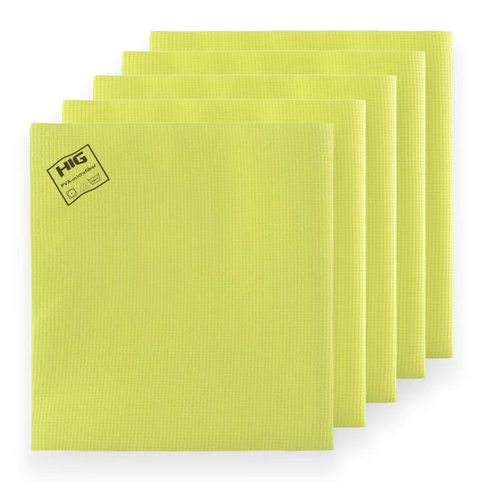HIG PVA Microfiber Cleaning Towels, Professional Grade Synthetic Chamois Cloths for Streak Free Shine, Ultra Absorbent, Smooth & Reusable All-Purpose Cleaning Rags for Home, Car & Kitchen (5, Yellow)