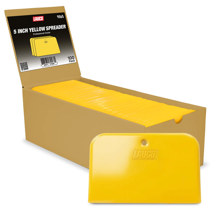 LAUCO Auto Body Filler Spreaders (100 Pieces) - Yellow Reusable Plastic Spreader for Automotive Fillers, Putties, Glazes, Caulks and Paint - Easy Application (100, 5")