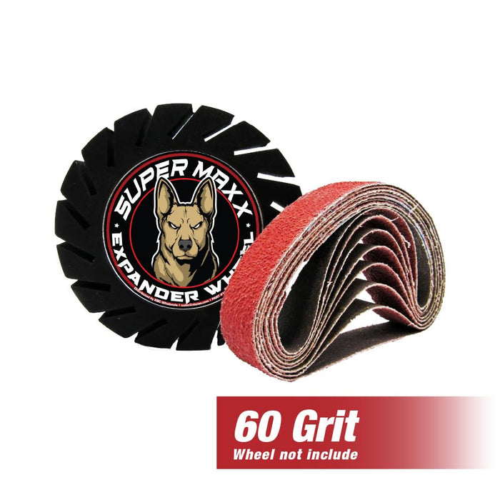 LAUCO SUPER MAXX 13"L x 0.75"W File Belt Bands Abrasives, 60 GRIT, Pack of 10 Sanding Belts, Compatible with SUPER MAXX Expander Wheel, File Belts for Grinding, Polishing & Finishing 1889