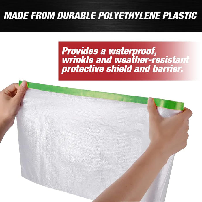 Pre-Taped Masking Film Tape and Drape, No Residue Painters Plastic Drop Cloth for Painting - Plastic Paint Tape and Drape for Automotive Painting Covering - Bulk Case (24 Inches x 82 Feet - 100 Rolls)