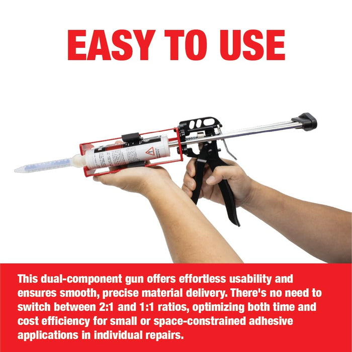LAUCO Dual Cartridge Epoxy Gun 200 ml – Manual 1:1 and 2:1 Adhesive Applicator for Panel Bonding, Structural Epoxy, Fillers, and Plastic Repair (33093)