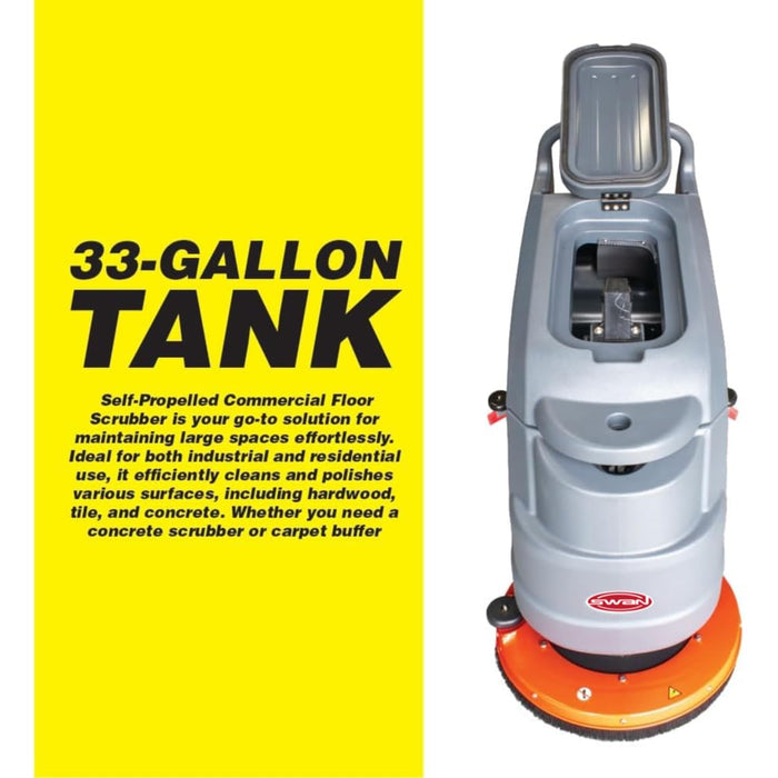 SWAN Commercial Floor Scrubber Machine - 22" Cleaning Width, 14.5 Gal Sewage Tank, Dual Brushes, Lead Acid Battery Powered, High Efficiency for Large Areas
