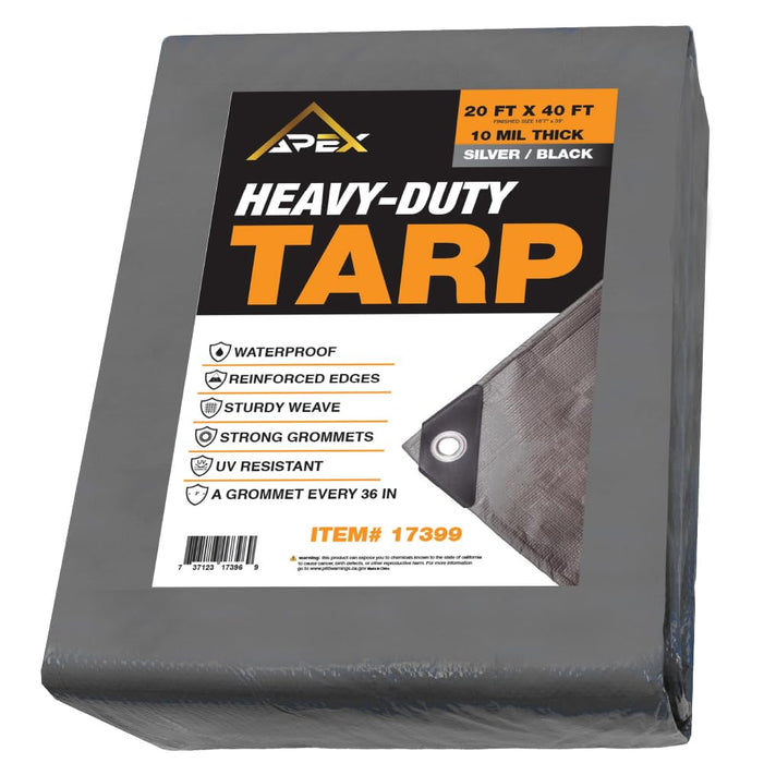 LAUCO Heavy Silver/Black Tarp - 20ft x 40ft - 10 MIL Multipurpose UV Resistant, Waterproof Protective Tarp Cover with Metal Grommets and Reinforced Edges - for Roof, Camping, Patio, Pool, Boat, Car