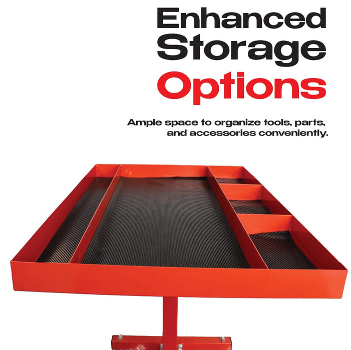 LAUCO Rolling Work Table with Drawer, Adjustable Mobile Tray Table for Shop, Garage, Mechanic Tool Cart with Wheels, 220 lb Capacity, Red [39102]