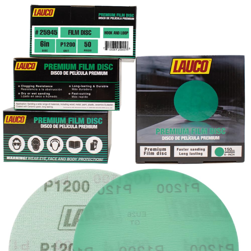 Premium 6" Hook and Loop Sanding Discs (Box of 50) - Hook and Loop Backing Discs for DA Orbital Sanders - Automotive Sanding Wood Furniture Finishing (GRIT-1200)