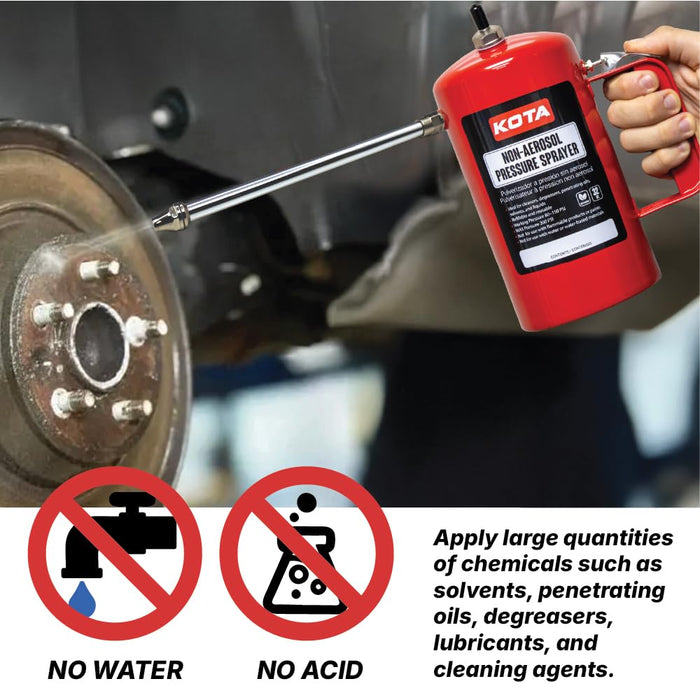 LAUCO Non Aerosol Pressure Sprayer with Funnel and Extension, Refillable Pressurized Sprayer Bottle for Oil, Solvent, Degreasers, Lubricants - Rechargeable Steel Canister and Brass Nozzles, 32oz 69532