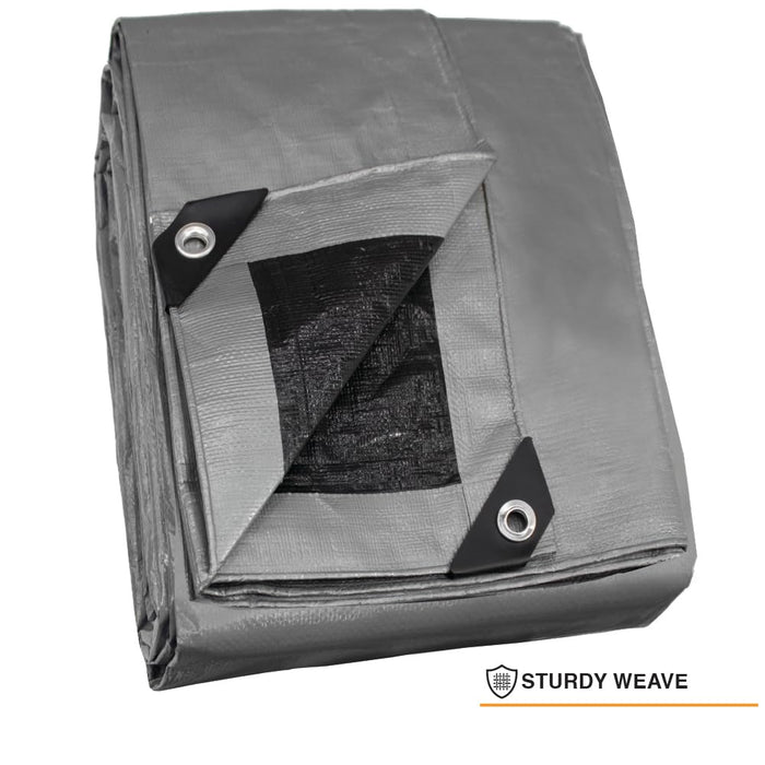 Heavy Duty Tarp 5 MIL Multipurpose UV Resistant, Waterproof Protective Tarp Cover with Metal Grommets and Reinforced Edges - for Roof, Camping, Patio, Boat, Car (Silver/Black, 12ft x 16ft) 69591