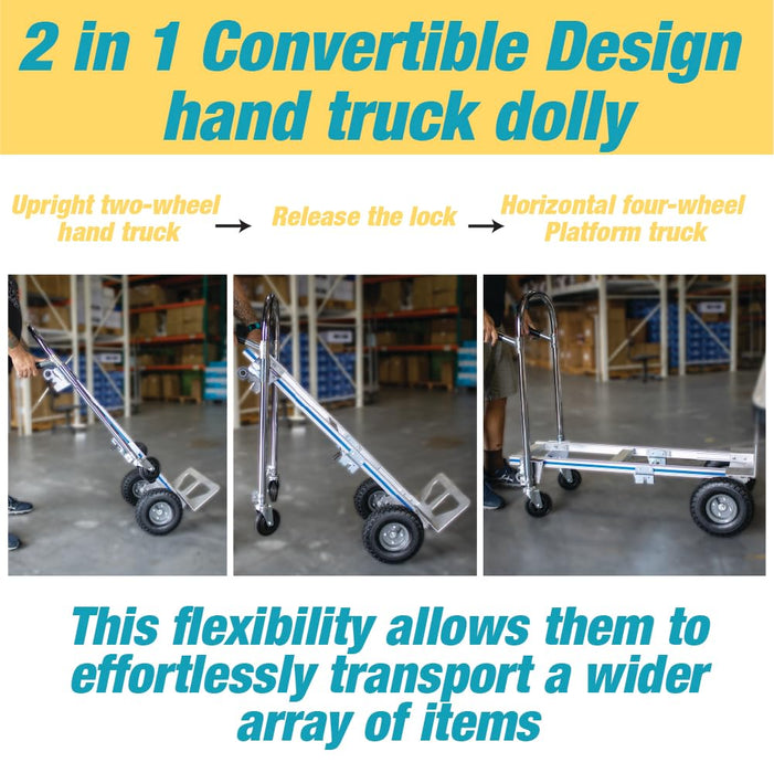 Aluminum Hand Truck and Dolly, 2 in 1 Design 550 Lbs Capacity, Lightweight Frame, Industrial Collapsible Cart, Dolly Cart with Rubber Wheels for Transport and Moving in Office, Warehouse, and More