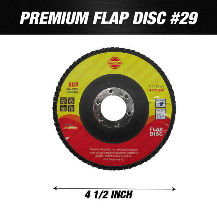 80 Grit Type #29 Flap Discs 4 1/2 inch Wheel Sanding Disc with 7/8 Arbor Aluminum Oxide Abrasive for Grinding, Blending, Sanding and Finishing - 10 Pack