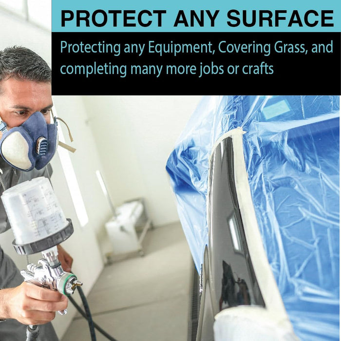 MAXIFILM 12ft x 400ft Roll of Blue Overspray Paintable Masking Plastic Sheeting -8 Micron, 0.3 Mil, Protective Masking Film Cover, Auto Painting, Cover Cloth Home Walls Furniture (1, 12ft x 400ft)