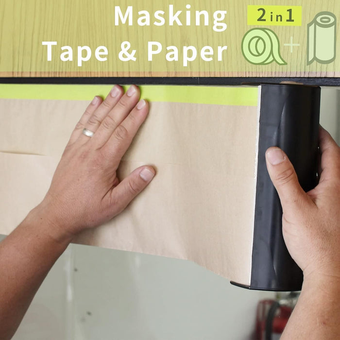 LAUCO Pre-Taped Brown Masking Paper 12" x 50' for Painting Tape and Drape Painters Paper, Paint Adhesive Protective Paper Roll for Car, and Furniture Protection, 1 Roll