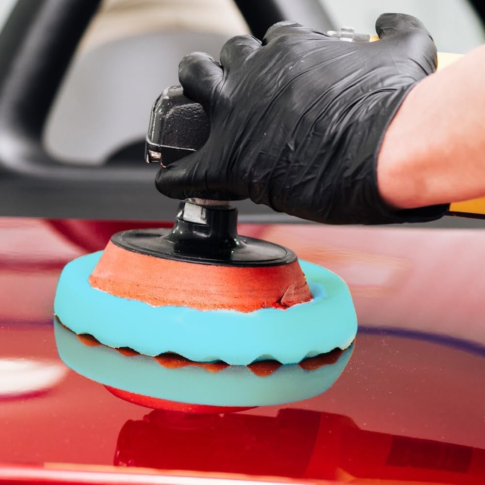 7 inch 9 pcs Polishing Pad Kit with 5 Waffle Foam, 1 100% Wool Grip Pad, 1 Lamb Wool Pad, 1 Microfiber Finishing Pad and 5/8"-11 Threaded Backing Plate for Car Sanding,Polishing, Waxing PPS1689