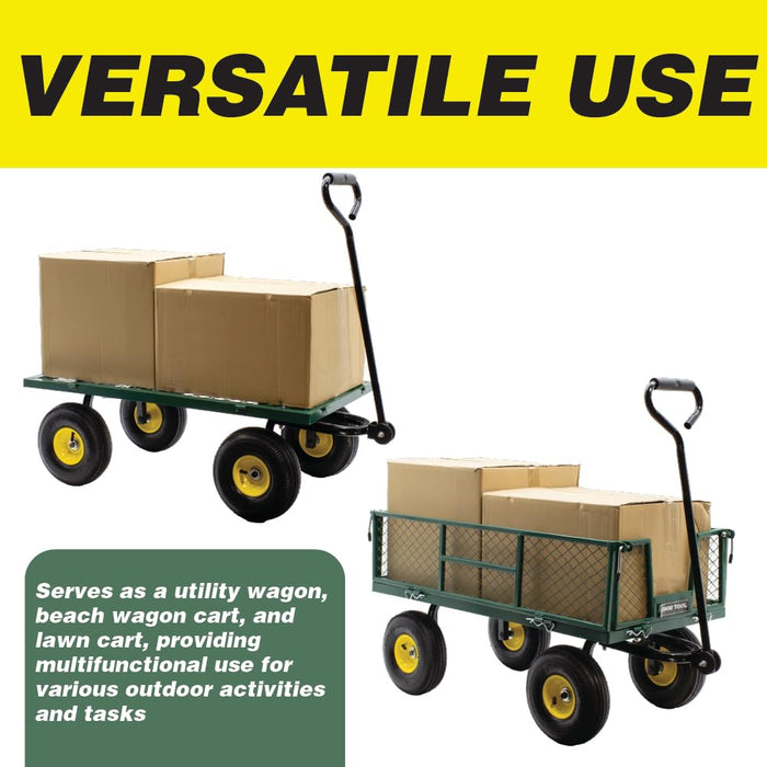 Lauco Garden Cart Heavy Duty Steel with Removable Mesh Sides to Convert into Flatbed, Utility Carts with Wheels, Yard and Garden Wagon, 600 Lb, Green 87226