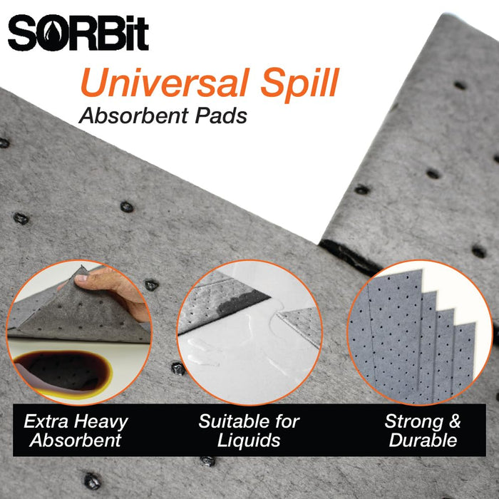 LAUCO Heavyweight Universal Oil Absorbing Pads (Grey) 10 inch x13 inch - Pack of 100 Sheets - Automotive Absorbent Pads for Oils, Water, and Solvents (100 Sheets (1 Box))
