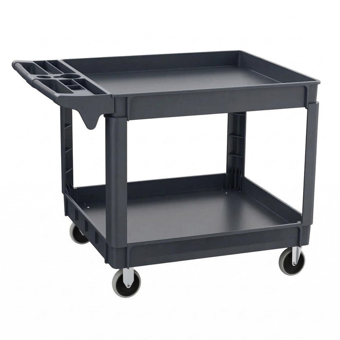 Lauco Heavy Duty Polypropylene Utility Cart - ﻿36" x 24" x 33" - Industrial Cart with Full Swivel Wheels Safely Holds up to 550 lbs - Multipurpose 2 Tier Service Cart for Warehouse, Garage, Cleaning
