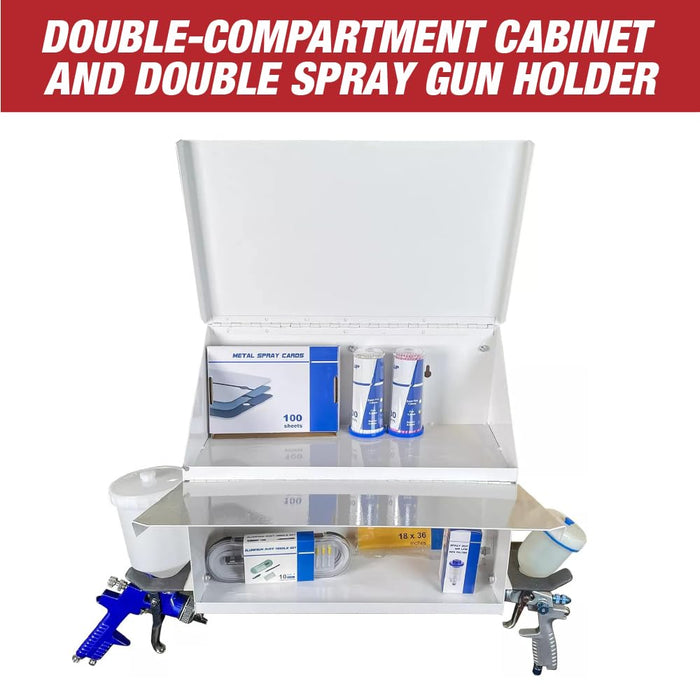 Magnetic Spray Booth Box White- Double Compartment Cabinet with Double Spray Paint Gun Holder, Spray Gun Holder, Spray Paint Storage Box Cabinet for the Interior of Spray Booth, Spray Gun Box 1681