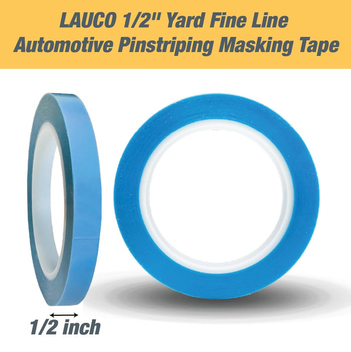 LAUCO Fine Line Automotive Pinstriping Masking Tape – 1/2 Inch Wide, Ultra-Flexible Tape for Curves & Detail (2 Pack, 36 Yard Roll)