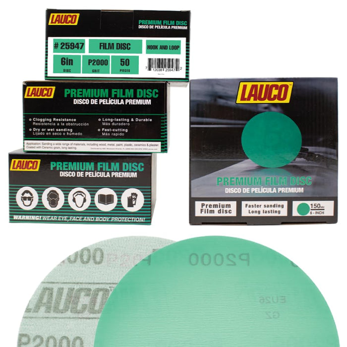 Premium 6" Hook and Loop Sanding Discs (Box of 50) - Hook and Loop Backing Discs for DA Orbital Sanders - Automotive Sanding Wood Furniture Finishing (GRIT-2000)
