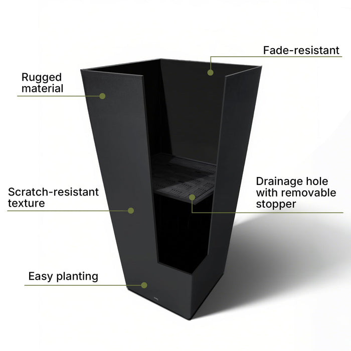 Tall Black Planter 30 Inch Modern Tapered Square Flower Pot for Indoor & Outdoor Use, Durable Plastic, Weatherproof & UV Resistant with Drainage Hole, Large Decorative Plant Container 87295