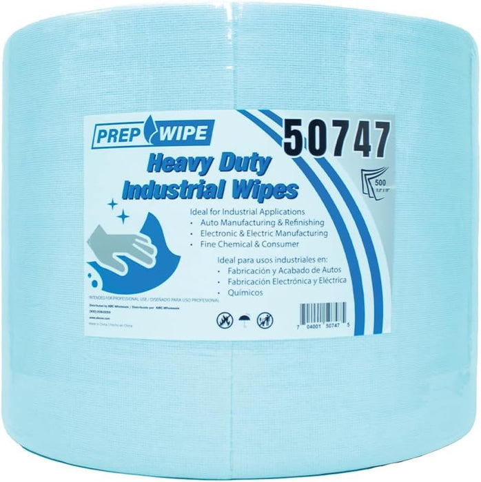 LAUCO Prep-Wipe Heavy Duty Industrial Wipes Jumbo Roll, Lint Free Blue Cleaning Towels, (500 Sheets per Roll, 1 Roll/Case, 11.8” x 15” each sheet) (05820) (2 Pack)