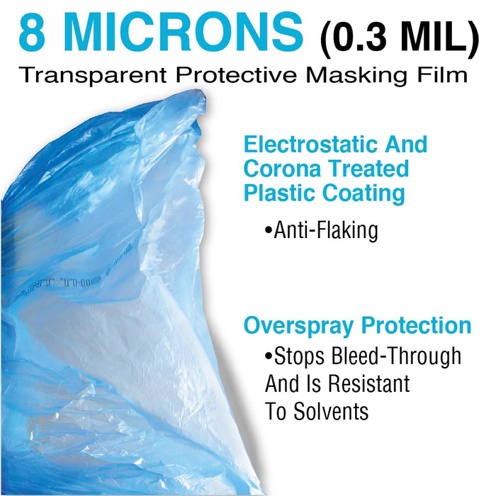 MAXIFILM 20ft x 250ft Roll of Blue Overspray Paintable Masking Plastic Sheeting -8 Micron, 0.3 Mil, Protective Masking Film Cover, Auto Painting, Cover Cloth Home Walls Furniture (2, 20ft x 250ft)