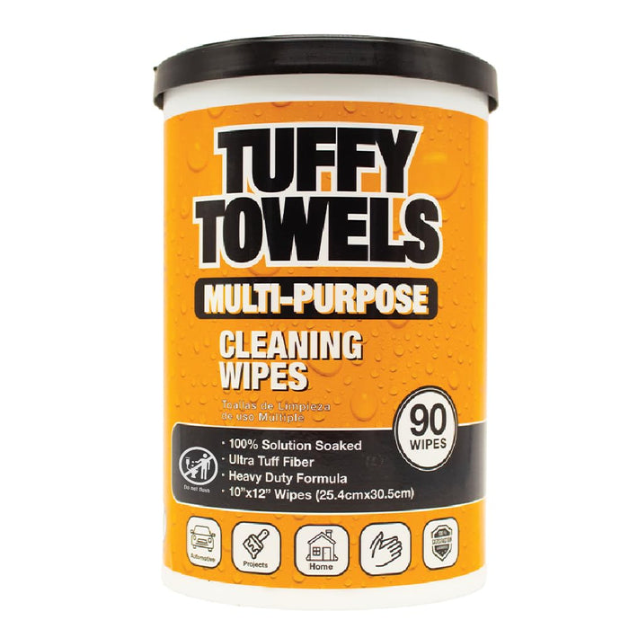 Tuffy Towels Heavy-Duty 10" x 12" Size Multi-Surface Cleaning Wipes, (10" x 12" Wipes) Per Canister, Pack of 1, 90 Count Total 57022