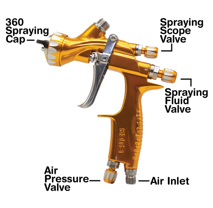 KOTA Gold Edition HVLP Spray Gun 1.4 mm with Paint Cup – Professional High Transfer Efficiency Spray Gun for Automotive and Industrial Finishing GT30014