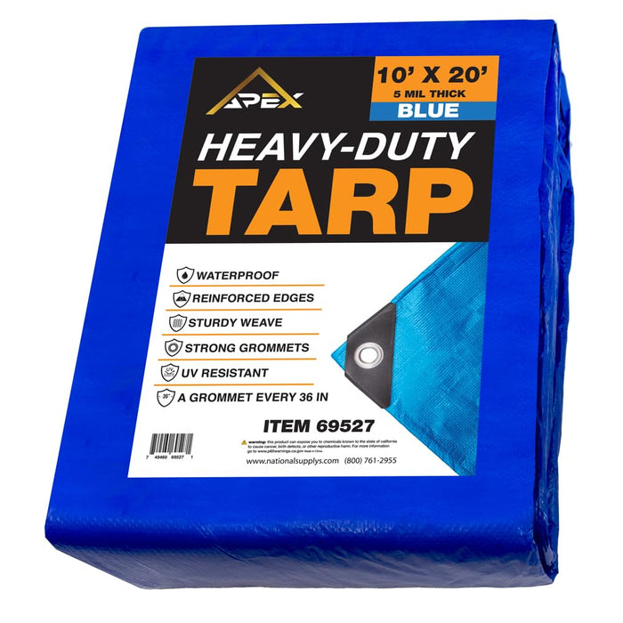 Heavy Duty Blue Tarp - 10ft x 20ft - 5 MIL Multipurpose UV Resistant, Waterproof Protective Tarp Cover with Metal Grommets and Reinforced Edges - for Roof, Camping, Patio, Boat, Car 69527