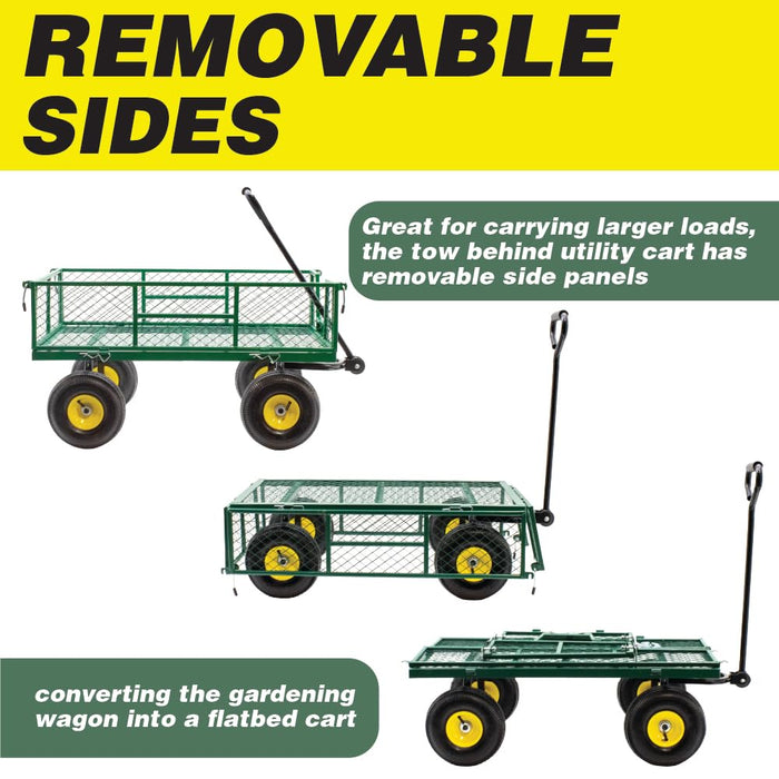 Lauco Garden Cart Heavy Duty Steel with Removable Mesh Sides to Convert into Flatbed, Utility Carts with Wheels, Yard and Garden Wagon, 600 Lb, Green 87226