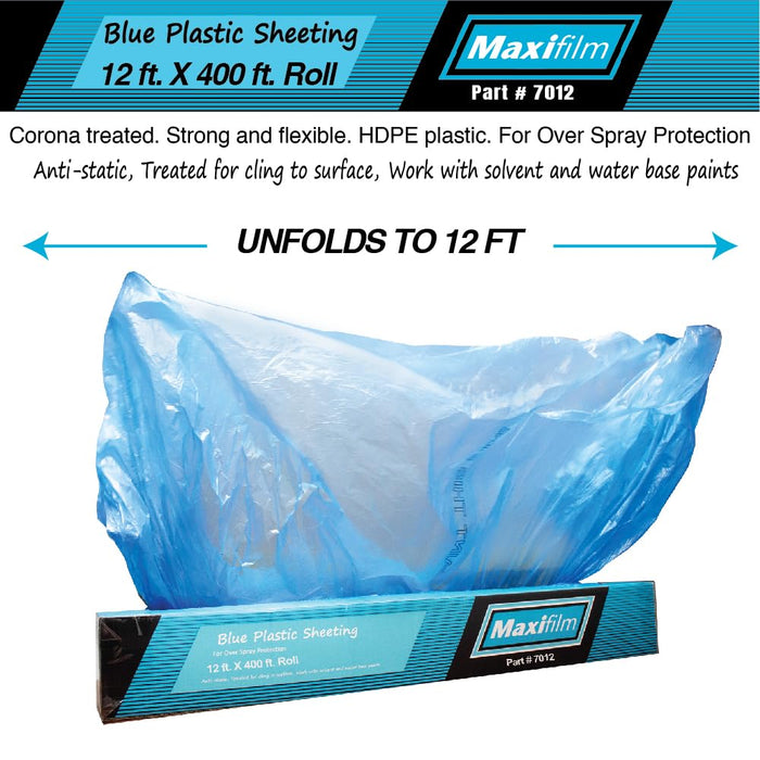 MAXIFILM Overspray Paintable Masking Plastic Sheeting Roll - Protective Film Cover for Auto Painting, Home Walls & Furniture (2 Pack, 12ft x 400ft, 0.3 Mil) 7012