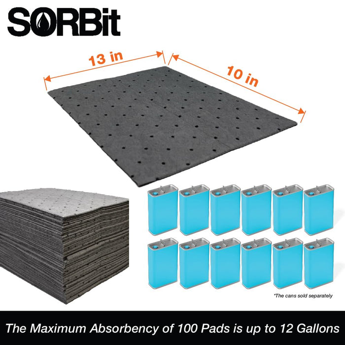 LAUCO Heavyweight Universal Oil Absorbing Pads (Grey) 10 inch x13 inch - Pack of 100 Sheets - Automotive Absorbent Pads for Oils, Water, and Solvents (100 Sheets (1 Box))