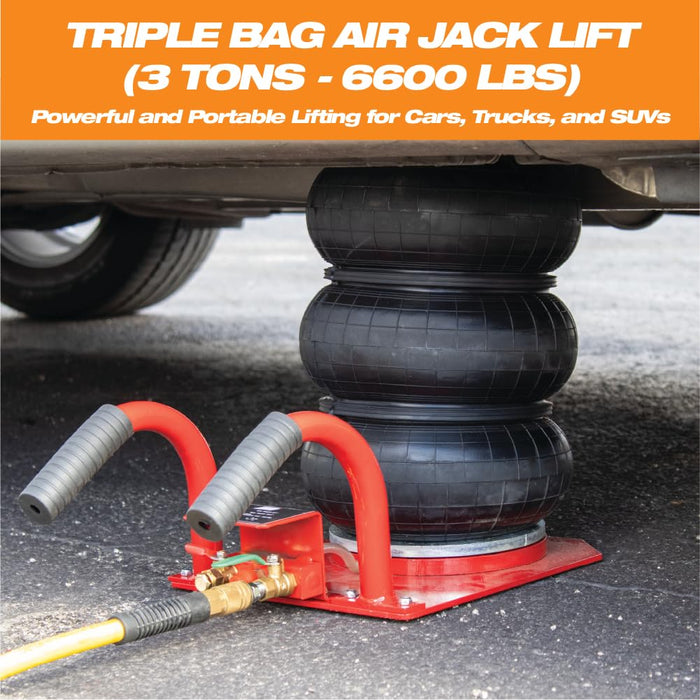 3 Ton Pneumatic Triple Bag Air Jack, 6600 lbs Capacity Air Lift Jack, Heavy Duty Quick Lift Airbag Jack, 5.5" to 15.5" Lifting Range, Portable Automotive for Garage Repair (Triple Bag AIR Jack)