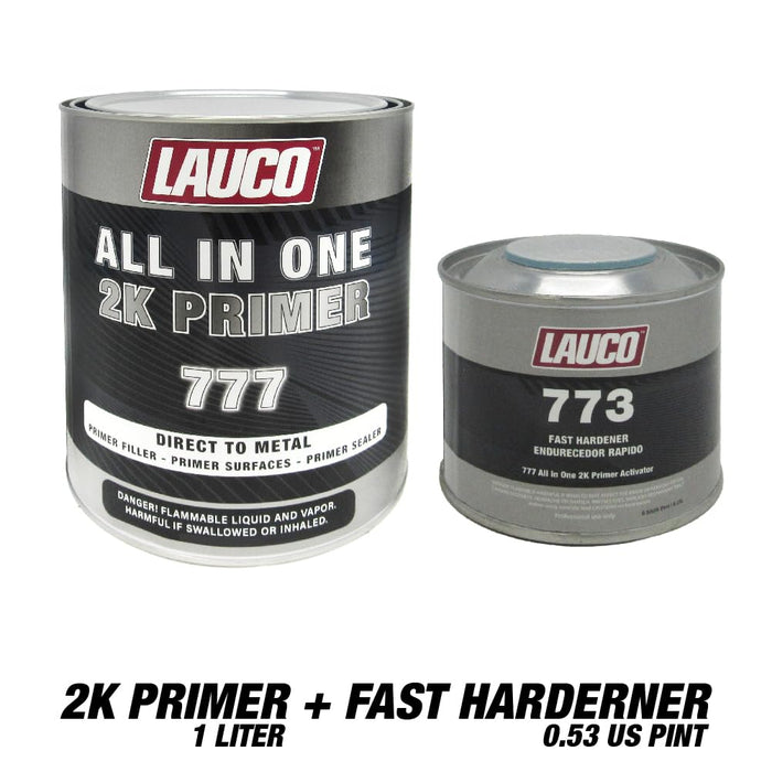 LAUCO All In One Direct To Metal 2K Urethane DTM Primer Surfacer Kit (Gray, 1 Liter) with Fast 8oz Activator – Direct to Metal High-Build Sealer & Filler (4:1 Ratio) 773