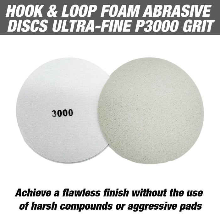 6 Inch Foam Sanding Disc P3000 Grit Pack of 15 Discs, Fine Finishing Pad for Automotive Paint Polishing, Headlight Restoration & Clear Coat Repair, Hook & Loop Sander Pad for Professional Detailing