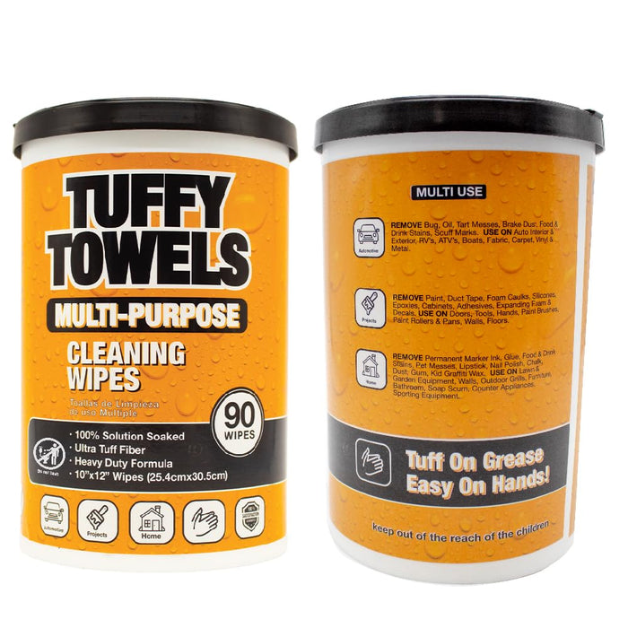 Tuffy Towels Heavy-Duty 10" x 12" Size Multi-Surface Cleaning Wipes, (10" x 12" Wipes) Per Canister, Pack of 1, 90 Count Total 57022