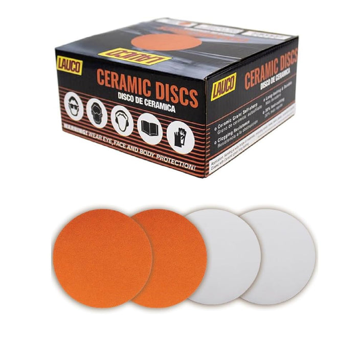 6” Premium Ceramic Orange PSA Discs - 220 Grit (Box of 50) - No Hole, self Adhesive Random Orbital Sander Discs for Sanding Polishing on Fiberglass, Metal, Wood (GRIT 220)