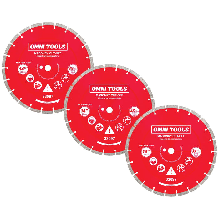 OMNI TOOLS 14 Inch Diamond Saw Blade – 350mm Segmented Concrete Cutting Disc for Masonry, Brick, Block, Stone – Heavy Duty Abrasive Wheel for Circular Saw – Dry/Wet Use – 5500 RPM – [33097]