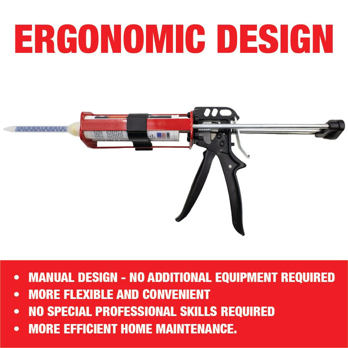 LAUCO Dual Cartridge Epoxy Gun 200 ml – Manual 1:1 and 2:1 Adhesive Applicator for Panel Bonding, Structural Epoxy, Fillers, and Plastic Repair (33093)