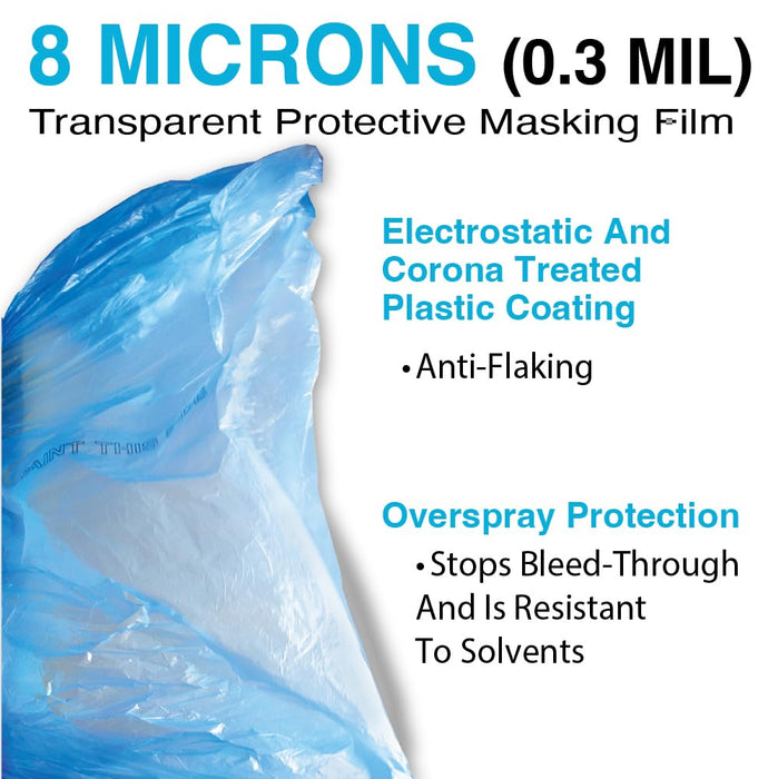 MAXIFILM 12ft x 400ft Roll of Blue Overspray Paintable Masking Plastic Sheeting -8 Micron, 0.3 Mil, Protective Masking Film Cover, Auto Painting, Cover Cloth Home Walls Furniture (1, 12ft x 400ft)
