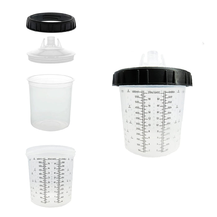 LAUCO Disposable Paint Spray Gun Cups (125 Mic) 50 Lids 50 Liners 1 Hard Cup 1 Collar and 20 Cup Sealing Plugs Compatible with Original 1.0 System (not 2.0) (400ml/13.5oz) 25983