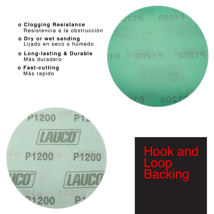 Premium 6" Hook and Loop Sanding Discs (Box of 50) - Hook and Loop Backing Discs for DA Orbital Sanders - Automotive Sanding Wood Furniture Finishing (GRIT-1200)
